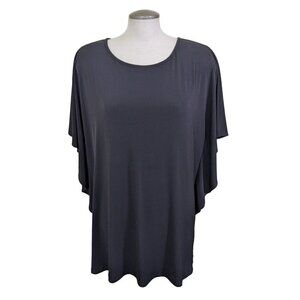 Clara Sun Woo Womens Tunic Top Size XL Black Dolman Sleeve Stretch Lagenlook
